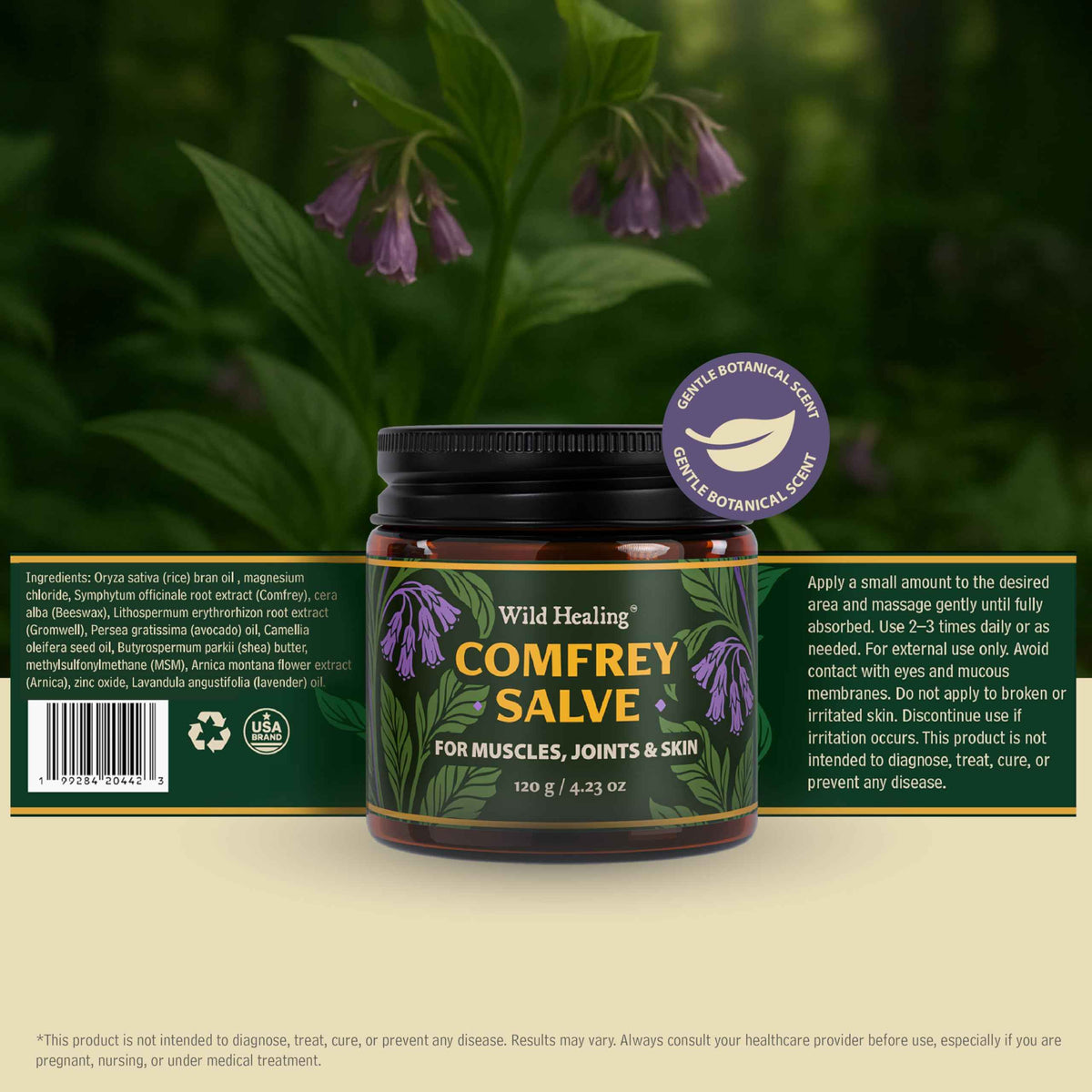 Wild Healing Comfrey Salve – Concentrated Herbal Balm with Arnica, Magnesium & MSM – Soothing Botanical Cream for Joints, Muscles & Dry Skin – 4.23 oz