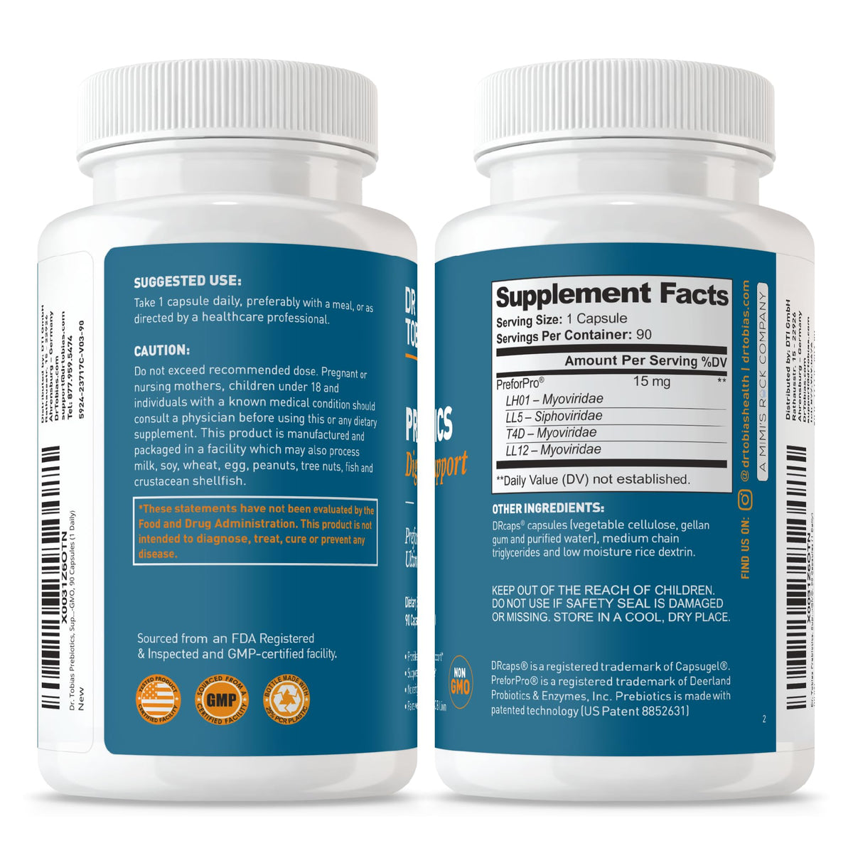 Dr. Tobias Prebiotics, Supports Digestion & Gut Health, Feed Good Probiotic Bacteria, Boost Gut Immune Function, Vegan & Non-GMO Gut Health Supplements for Men and Women, 30 Capsules, 30 Servings