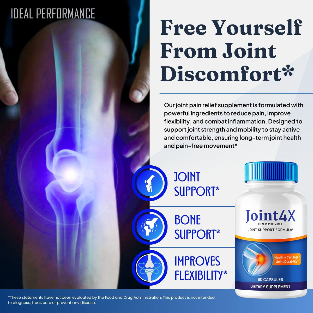 IDEAL PERFORMANCE Joint4X Joint Support Capsules, Official Joint-4X Supplement Pills, All-Natural Formula to Fortify Bones and Bolster Flexibility - Maximum Strength, Joint 4X Pills Reviews (5 Pack) IDEAL PERFORMANCEBuy Supplements Australia
