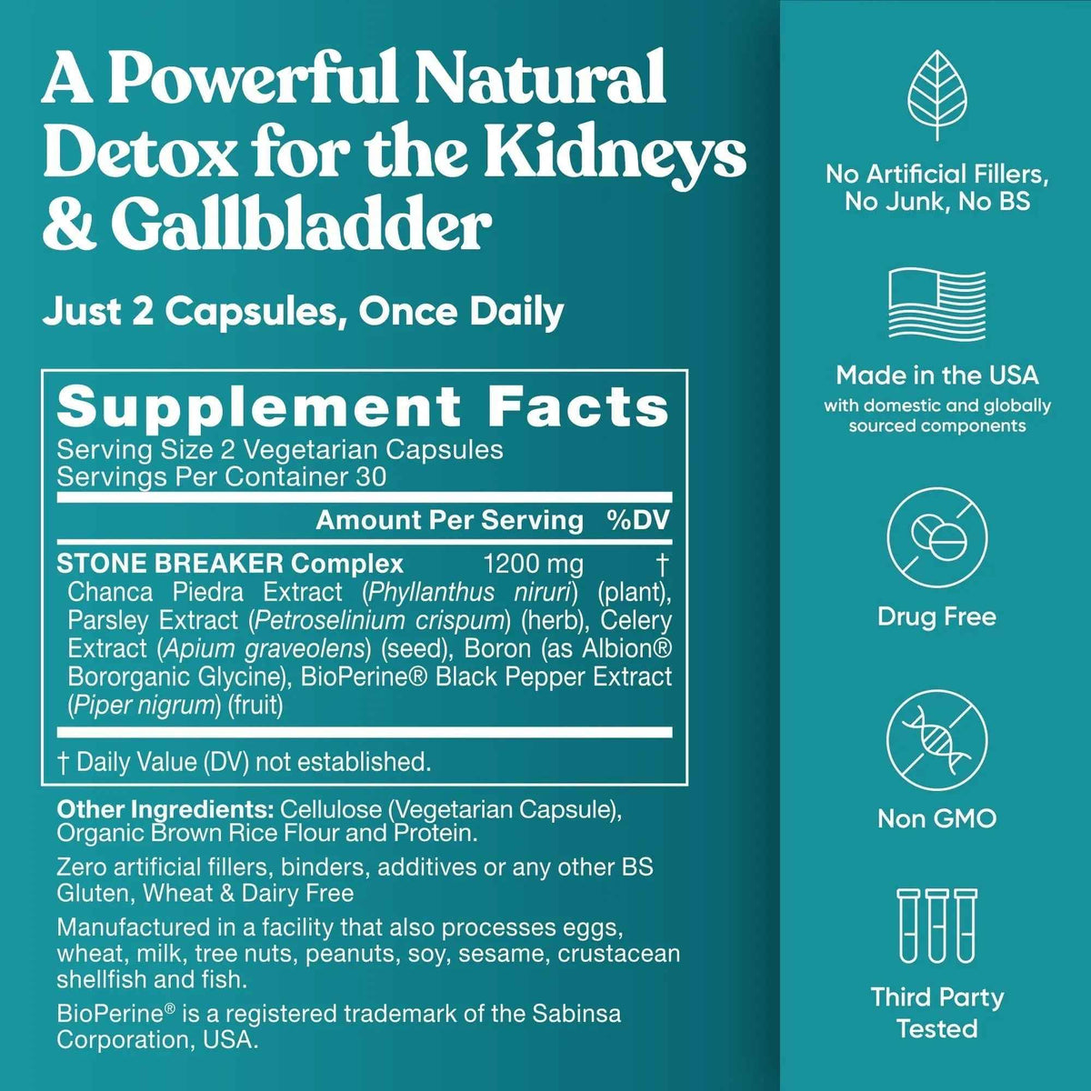 Chanca Piedra Stone Breaker - The Original Stone Breaking Formula with Celery Seed & Parsley - Supports Kidney, Gallbladder & Urinary Tract Cleansing to Help Flush Impurities - 60 Vegetarian Capsules