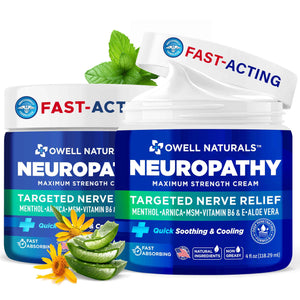 Owell Naturals Neuropathy Cream Extra Strength – Fast Absorbing Cooling for Leg, Feet & Hands – Advanced Soothing Formula with Aloe Vera, Arnica, MSM & Vitamin B6 – Made in USA, 2 fl oz