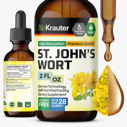 BIO KRAUTER® St Johns Wort for Calm & Mood Support - Vegan St. John's Wort for Relaxation & Emotional Wellness Support - Calm Drops 2 Fl.Oz., 28-Day Supply, Alcohol & Sugar Free Herbal Supplements
