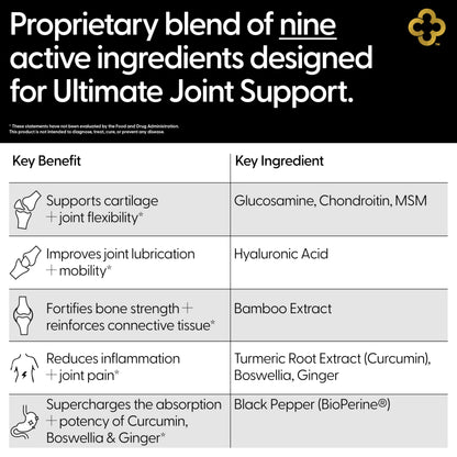 Campio Glucosamine Chondroitin MSM All-in-One Joint Support Supplement Turmeric, Hyaluronic Acid, Boswellia, Ginger Root, Bamboo, BioPerine, Black Pepper, Supports Joint Health & Flexibility 90 Count CampioBuy Supplements Australia