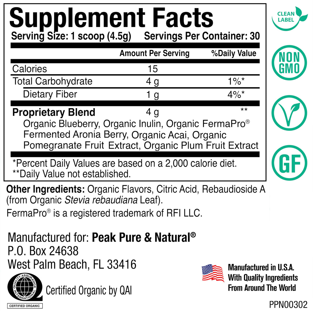 Peak Organic Superfruits - Polyphenol Rich Superfood Powder - Non-GMO Fermented Aronia Berry, Acai, Blueberry, Pomegranate, and Plum - Aging, Metabolic Health, Heart Health (30 Servings) Peak Pure & Natural buy supplements Au