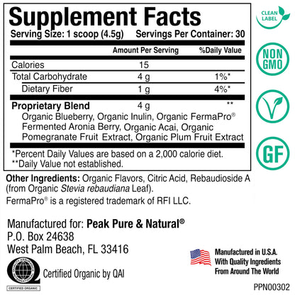 Peak Organic Superfruits - Polyphenol Rich Superfood Powder - Non-GMO Fermented Aronia Berry, Acai, Blueberry, Pomegranate, and Plum - Aging, Metabolic Health, Heart Health (30 Servings) Peak Pure & Natural buy supplements Au