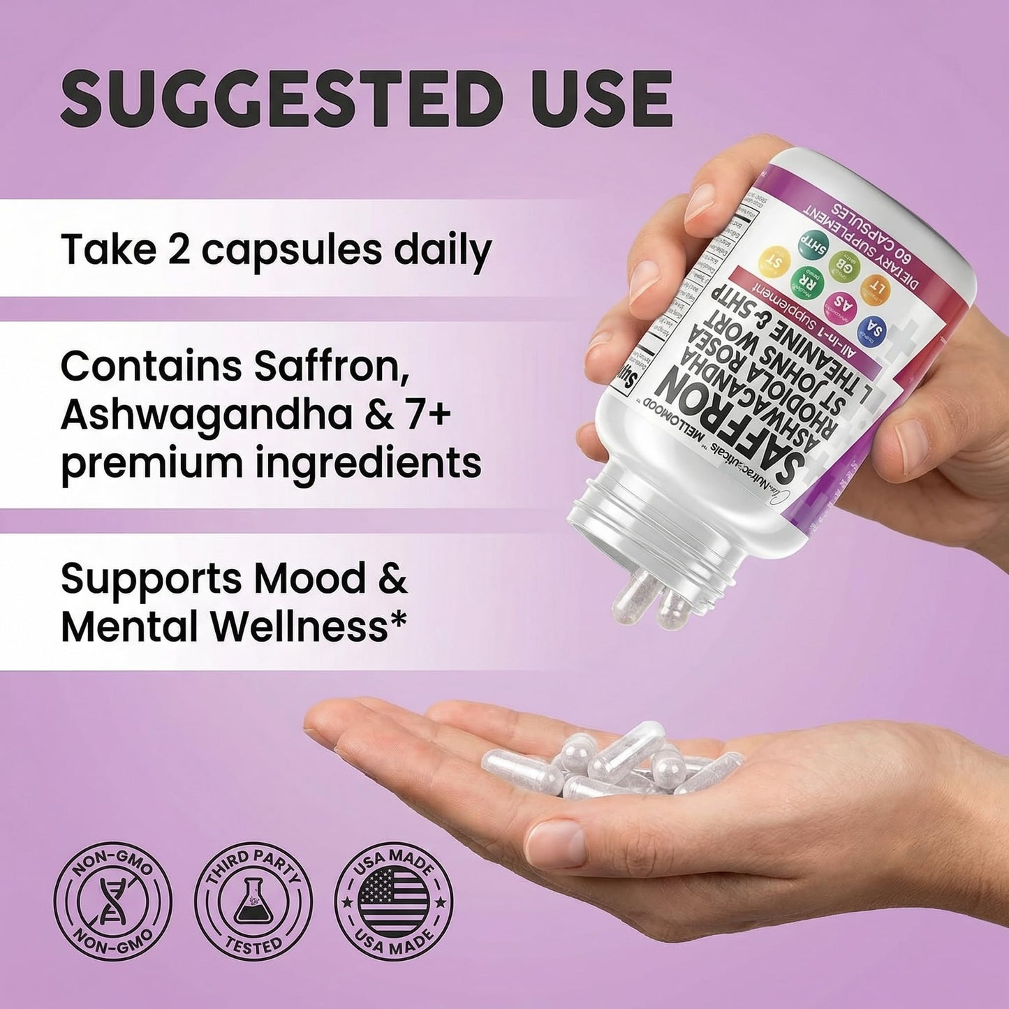 Clean Nutraceuticals Saffron Supplements Extract 100mg + Ashwagandha L-Theanine 200mg - Mood Support Ginkgo Biloba, St. John's Wort, Rhodiola Rosea & 5-HTP Capsules Pills Men Women