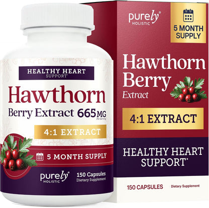 Hawthorn Berry Supplement, 5 Month Supply, Powerful 4:1 Hawthorn Extract | High Strength Hawthorne Berries, Cardiovascular Health Support, Hawthorne Berry Supplement, Vegan & Non-GMO, 150 Capsules