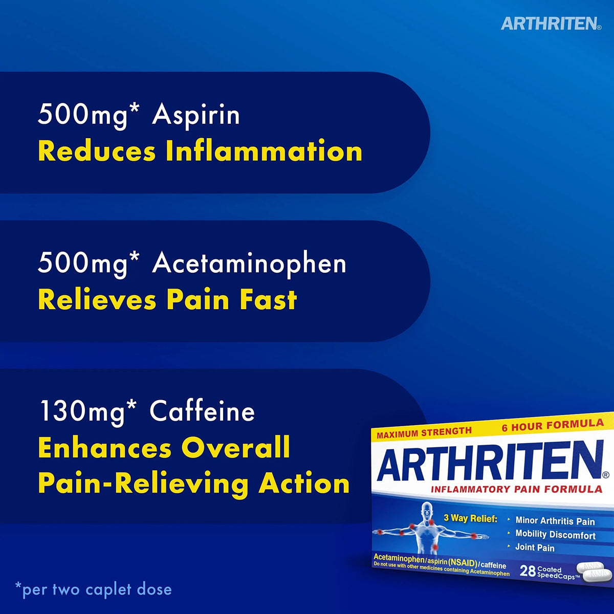 Arthriten Inflammatory Pain Formula Caplets with 3 Active Ingredients: Aspirin, Acetaminophen & Caffeine, White, 28 Count (Pack of 1) ArthritenBuy Supplements Australia