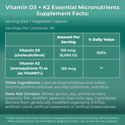 MYOXCIENCE Vitamin D3 + K2 Essential Micronutrients | Vitamin D3 5,000 IU | Vitamin K2 as MK-7 90 mcg (90 Vegetarian Capsules) MYOXCIENCE buy supplements Au