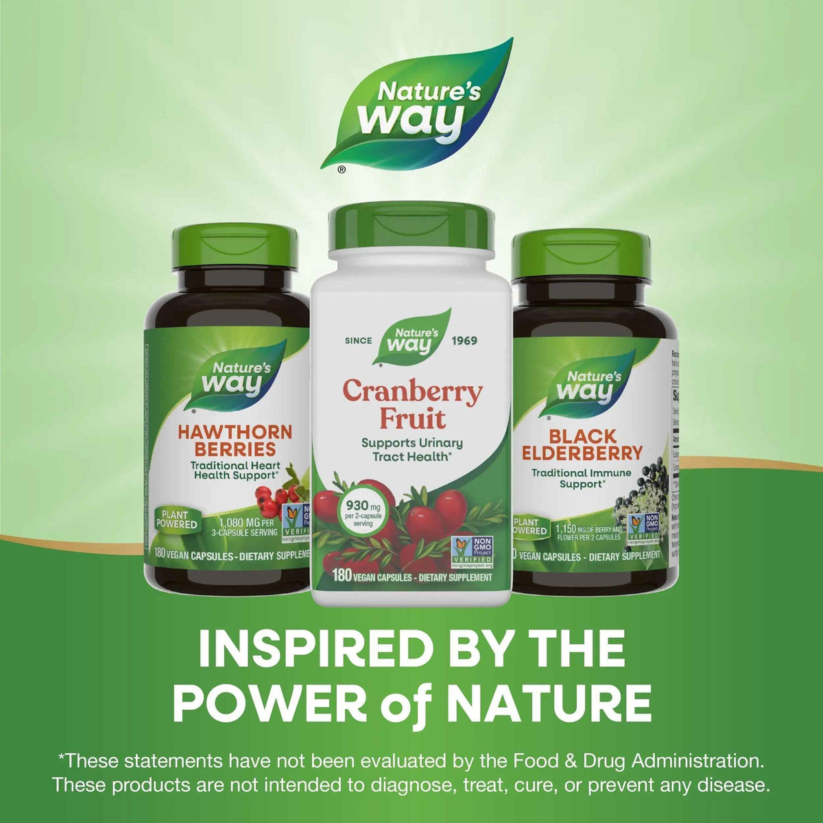 Nature's Way Cranberry Fruit, Cranberry Supplements, Supports Urinary Tract Health*, 930 mg per 2-Capsule Serving, 180 Capsules (Packaging May Vary)