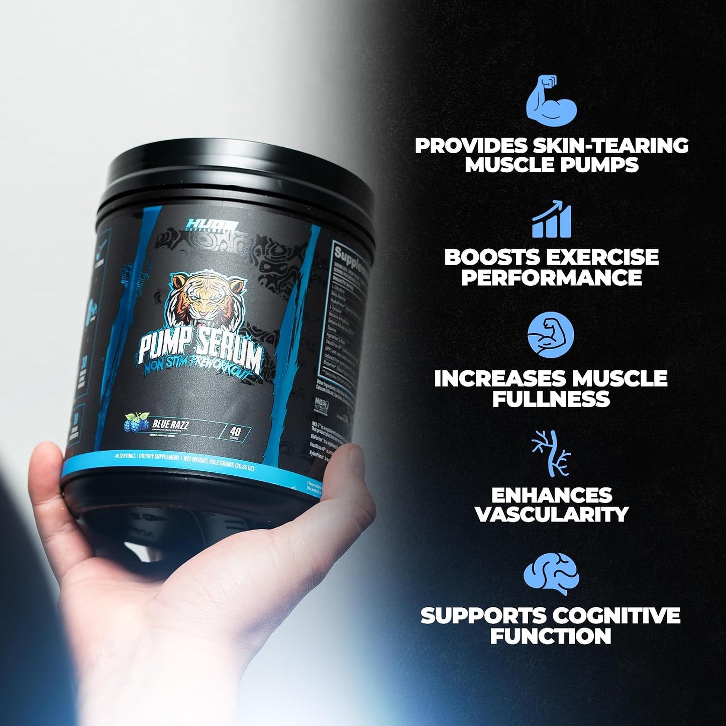 Pump Serum Non Stim Pre-Workout - Fully Loaded Stimulant Free Pre Workout for Extreme Pumps, Vascularity & Muscle Fullness, with L-Citrulline, HydroPrime & Nitrates, Blue Razz, 40 Servings