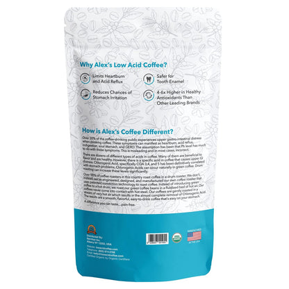 Alex's Low Acid Organic Coffee 12oz Bag - Half Caff Fresh Ground (Pack of 1)
