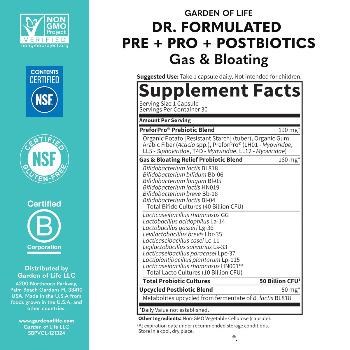 Garden of Life Dr. Formulated Pre, Post & Probiotics Gas & Bloating Once Daily 3-in-1 Complete Prebiotics, Postbiotics & Probiotics – 50 Billion CFU, Non-GMO, Gluten-Free, 30 Day Supply Garden of Life buy supplements Au