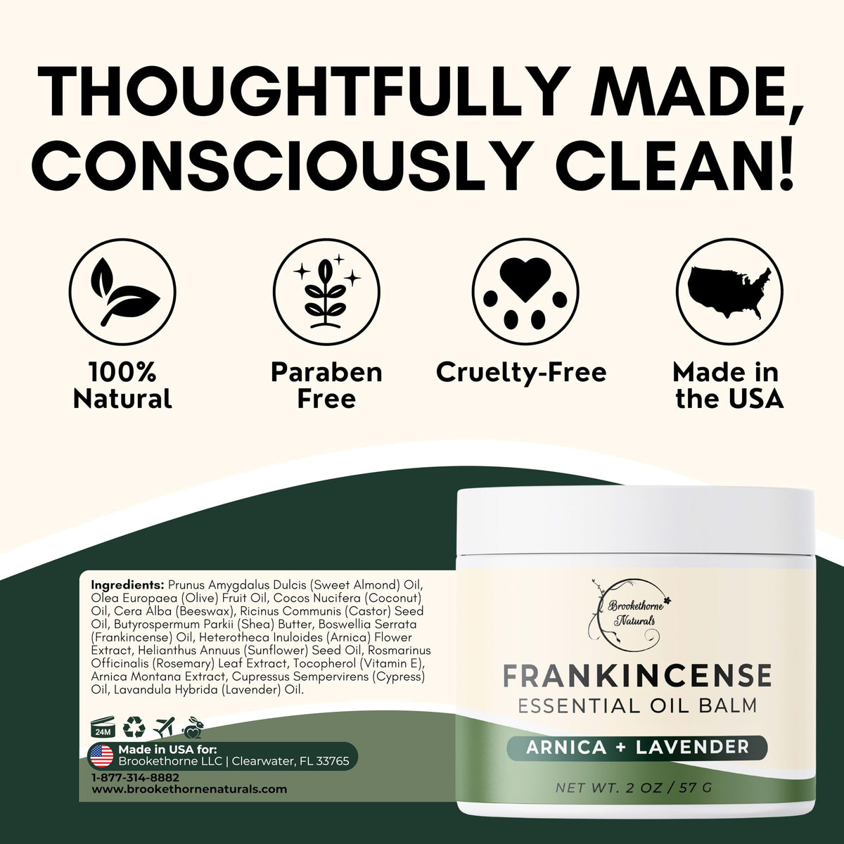 Brookethorne Naturals Frankincense Balm | Frankincense Essential Oil Balm for Skin Hydration | Soothing Muscle & Joint Support | Boswellia Extract, Arnica Montana, Castor Oil & Lavender 2oz Brookethorne NaturalsBuy Supplements Australia