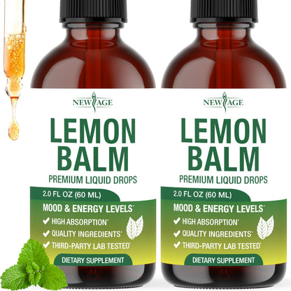 NEW AGE Lemon Balm Tincture - Mood Support Supplement - Lemon Balm Leaf Extract Drops - Vegan, Sugar & Alcohol-Free Calming Supplement - 4 fl oz