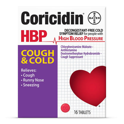 Coricidin HBP Decongestant-Free Cough and Cold Medicine - Specially Designed Relief for High Blood Pressure, Cough, Runny Nose, Sneezing and Cold Symptoms (16 Count) Coricidin HBP buy supplements Au