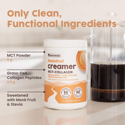 NativePath Keto Creamer, French Vanilla, Collagen & MCT, 20 Servings | Sugar-Free, Monk Fruit Sweetened, Non-Dairy & Creamy, Supports Skin, Hair & Nails, Low-Carb Friendly