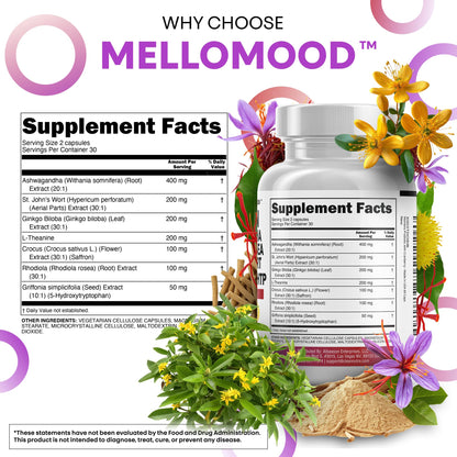 Clean Nutraceuticals Saffron Supplements Extract 100mg + Ashwagandha L-Theanine 200mg - Mood Support Ginkgo Biloba, St. John's Wort, Rhodiola Rosea & 5-HTP Capsules Pills Men Women