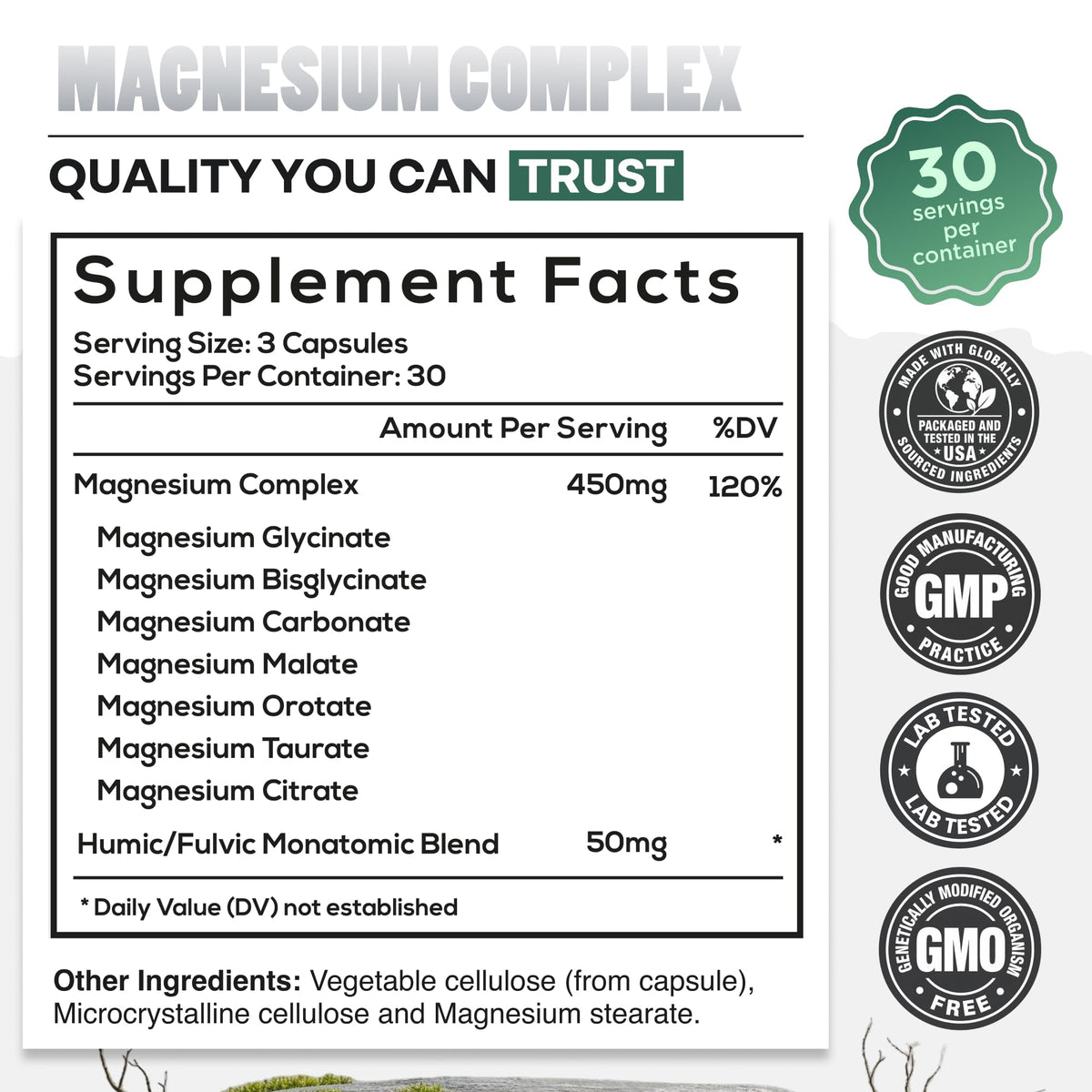 Wild Foods Magnesium Complex Supplement with 7X Forms, 90 Capsules | High Absorption, Full Spectrum, Easy Digestion | 500mg Glycinate, Bisglycinate, Malate, Orotate, Citrate, Taurate
