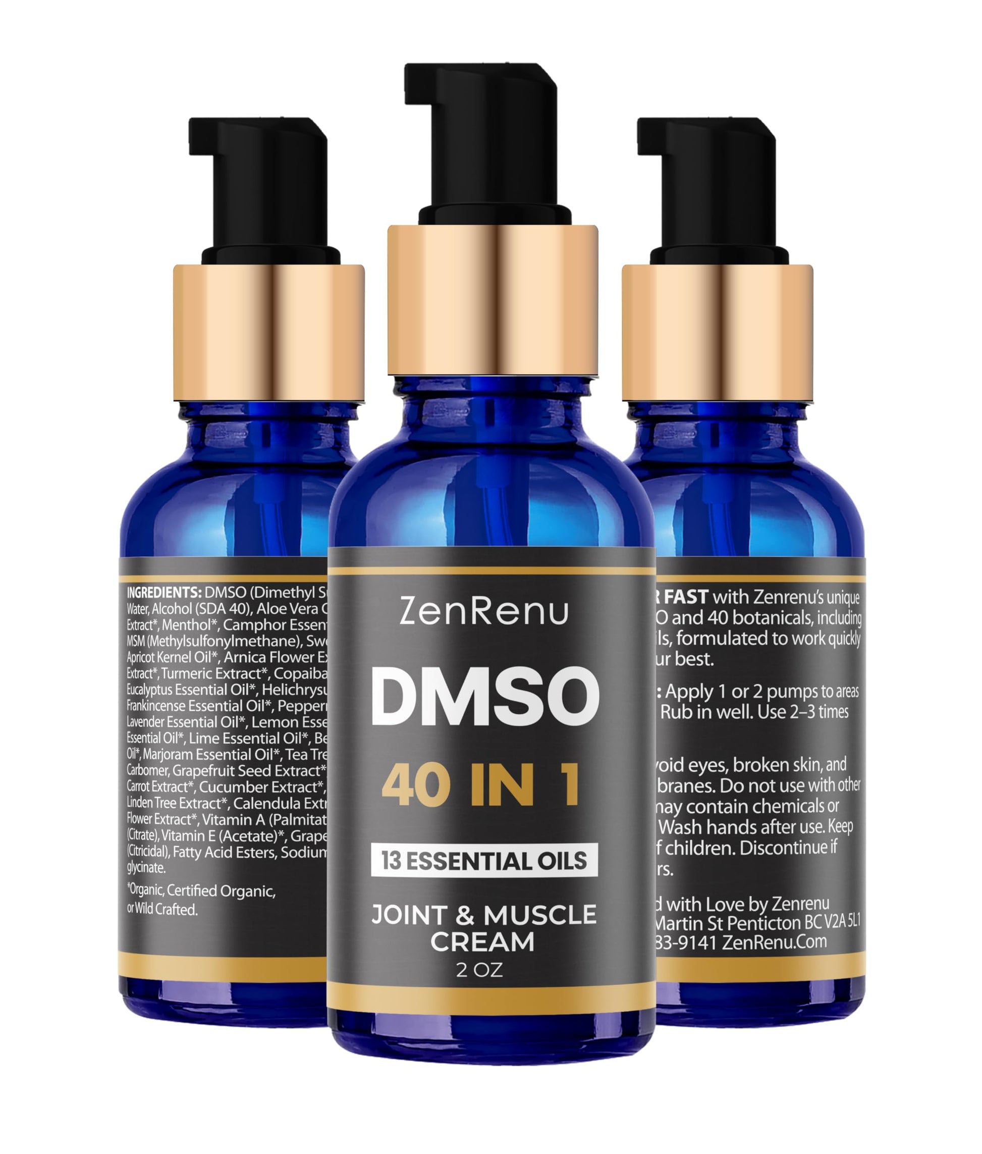 Zenrenu DMSO Cream 99.995% Pure Pharmaceutical Grade - 40-in-1 Advanced Formula -12 Essential Oils, Arnica, Aloe Vera, MSM - Fast-Absorbing Cream – 2 oz Glass Pump Bottle – Made in USA ZenrenuBuy Supplements Australia