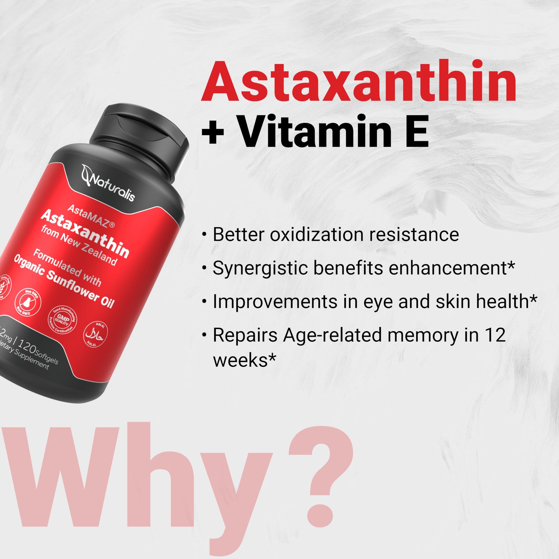 Naturalis New Zealand Astaxanthin (12mg) | Enhanced with Natural Vitamin E | Non-GMO, Soy & Gluten Free | 120 Softgels (4 Month Supply) NaturalisBuy Supplements Australia