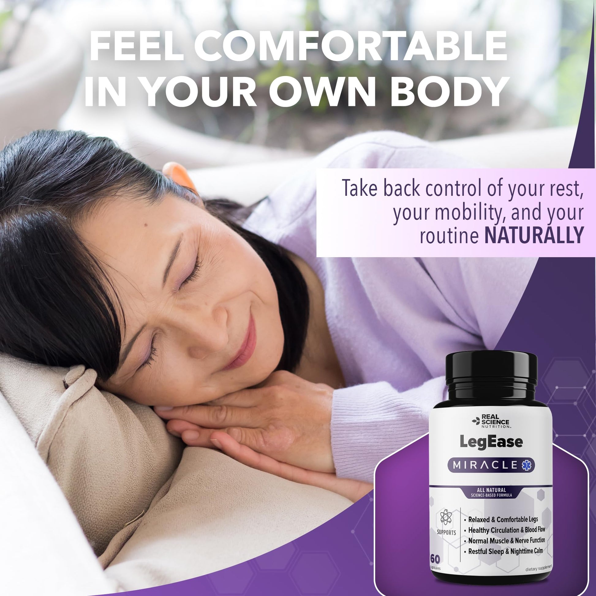 Real Science LegEase Miracle – All Natural Restless Legs Syndrome Relief & Leg Cramp Supplement with Vitamins C, D, K, B6, B12 + Nitric Oxide Support – Sleep & Circulation Aid – Made in USA, 60 Caps Real Science NutritionBuy Supplements Australia