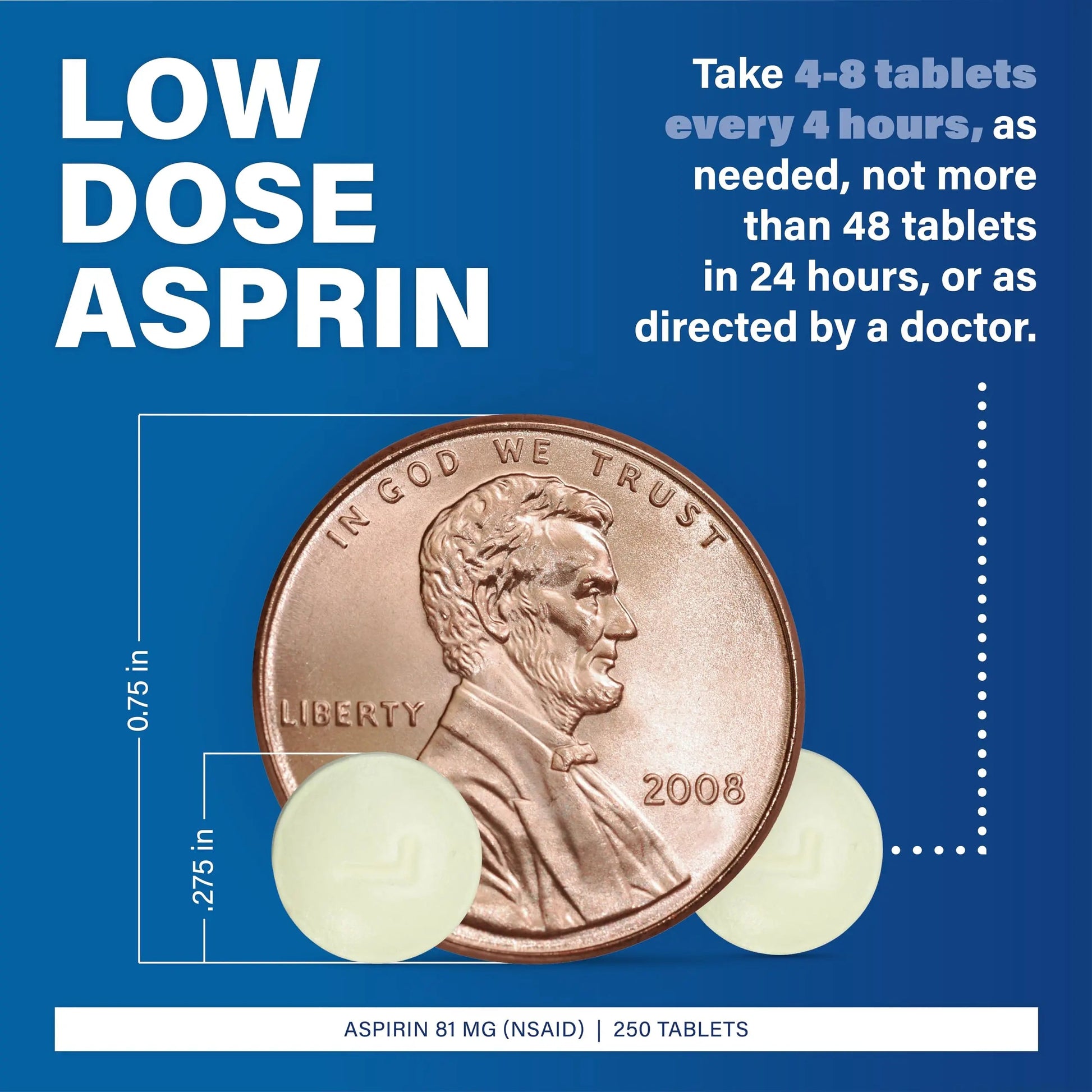 MAJOR Aspirin Low Dose 81 Mg - Pain Reliever (NSAID) - Enteric Coated - 250 Tablets MAJORBuy Supplements Australia