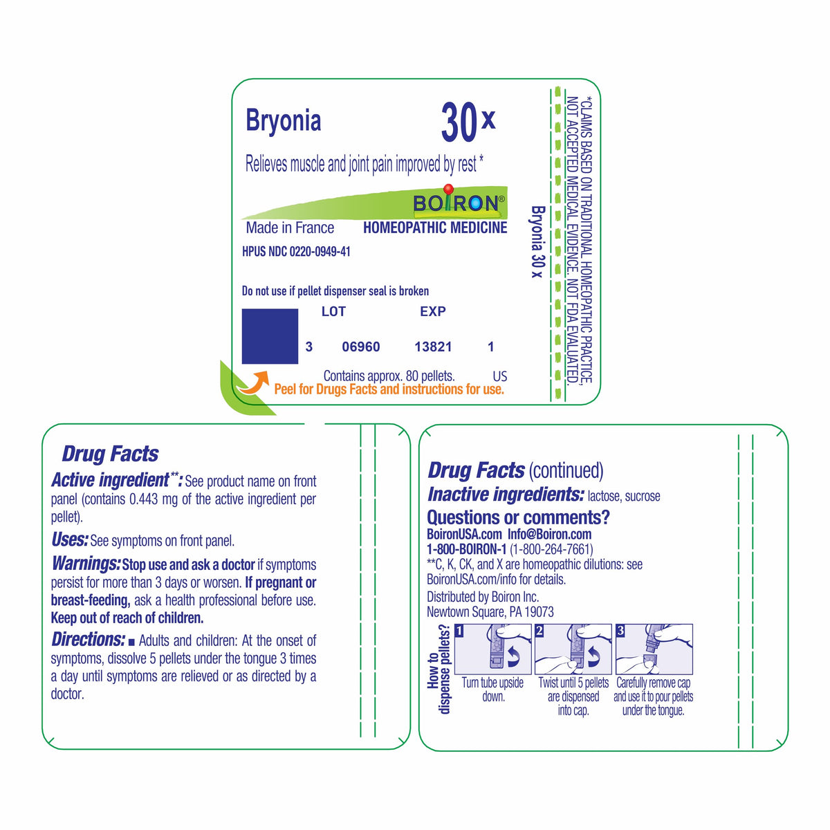 Boiron Bryonia 30X Homeopathic Medicine for Muscle & Joint Pain - 80 Pellets BoironBuy Supplements Australia