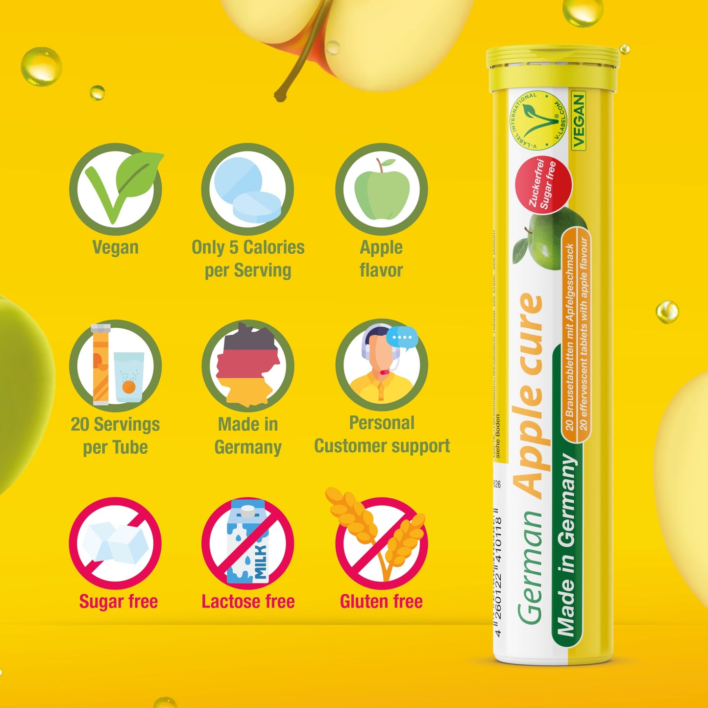 T&D German Apple Cure - 40 Vegan Drink Effervescent Tablets - Apple Flavor - Made in Germany T&D buy supplements Au