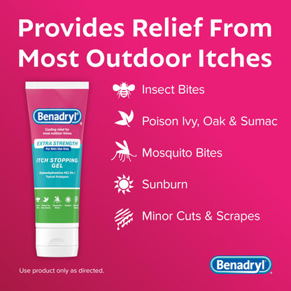 Benadryl Extra Strength Anti Itch Relief Gel, 2% Diphenhydramine HCl, Relief from Insect Bites, Sunburn & More, Great for Camping Essentials, 3.5 fl oz Benadryl buy supplements Au