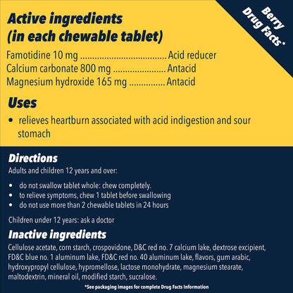 Pepcid Complete Acid Reducer + Antacid Chewable Tablets, 10mg Famotidine, 800mg Calcium Carbonate & 165mg Magnesium Hydroxide per Heartburn Medicine Tablet, Antacid Chews, Berry Flavored, 70 ct Pepcid buy supplements Au