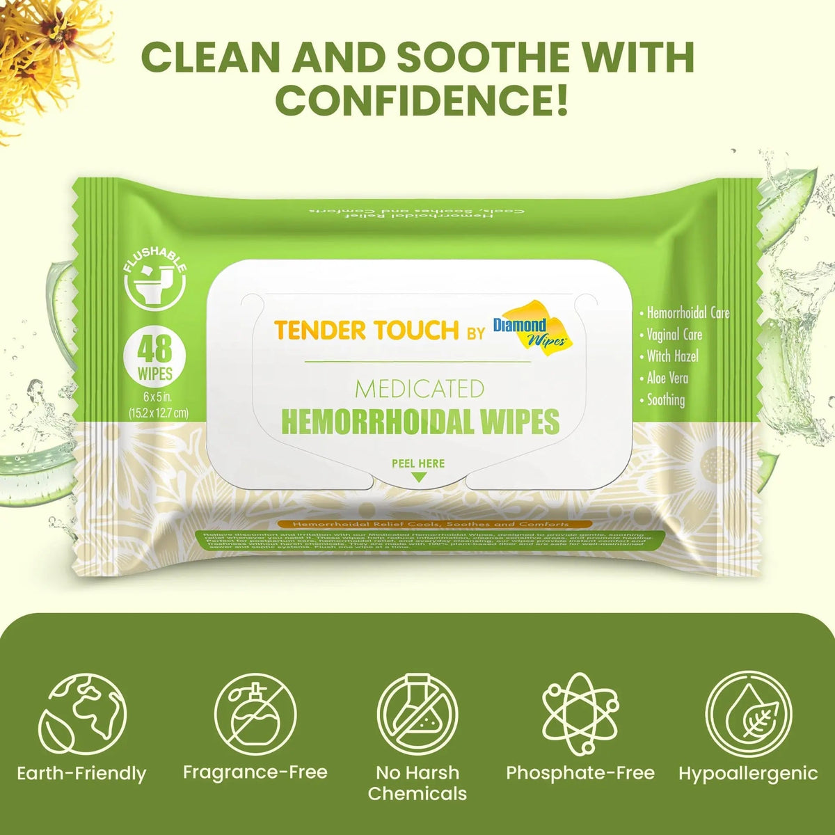 Tender Touch Hemorrhoid Wipes with Witch Hazel and Aloe, Flushable Medicated Wipes for Hemorrhoid and Vaginal Relief - Postpartum-Safe, Fragrance-free, Travel Size, 1 Pack, 48-ct. Diamond WipesBuy Supplements Australia