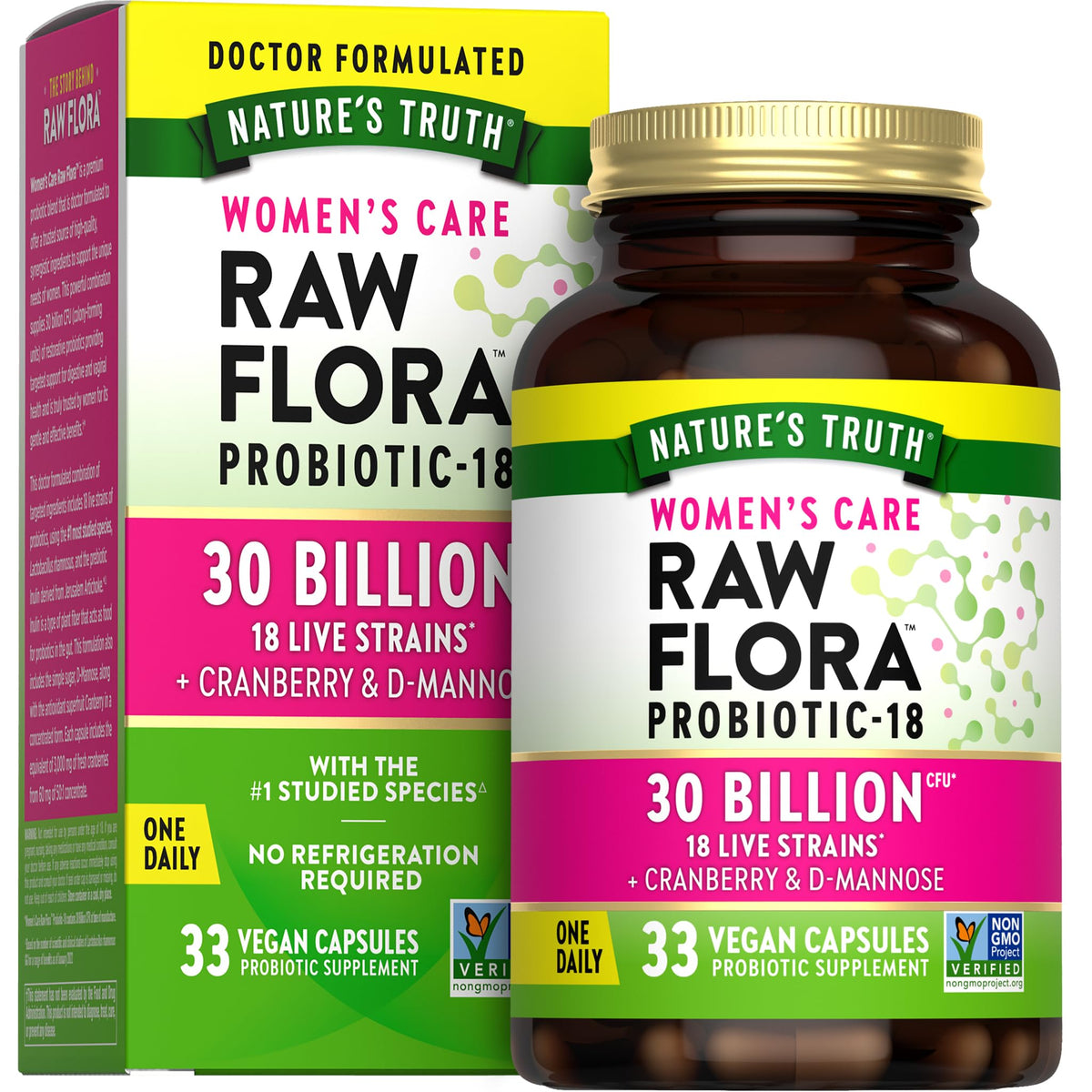 Raw Flora Probiotics for Women | 30 Billion CFU | 33 Capsules | with Cranberry and D-Mannose | Vegan, Non-GMO & Gluten Free Supplement Nature's Truth buy supplements Au