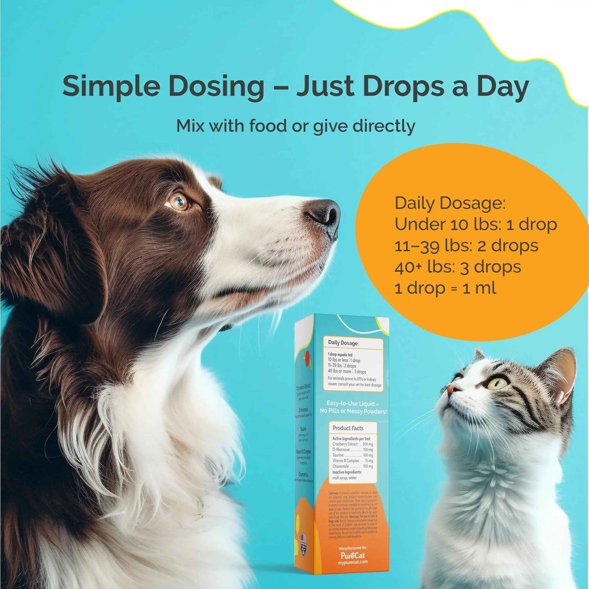 PureCat Urinary Tract Infection Care for Cat & Dog | Calming Urinary Tract & Kidney Support for Pets | Bladder Infection Treatment | UTI Drops | Veterinarian Recommended