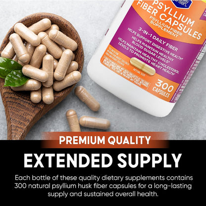 berkley jensen Daily Psyllium Husk Supplement, Natural Fiber for Men & Women - Fiber Capsules for Overall Digestive Health, Easing Constipation, Made in USA - 300 Count (Pack of 2)
