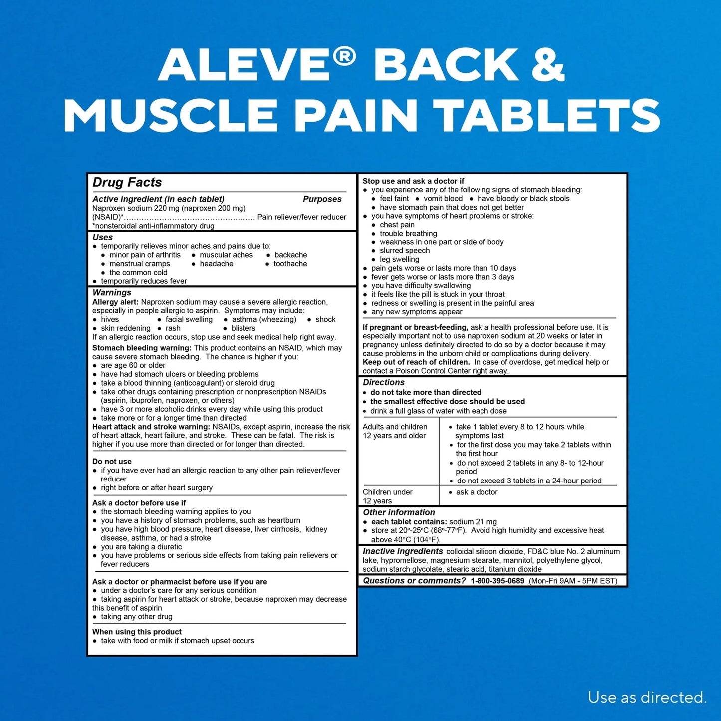 Aleve Back & Muscle Pain Relief Naproxen Sodium Tablets, Pain Reliever & Fever Reducer, Medicine for Body , 250 Count AleveBuy Supplements Australia