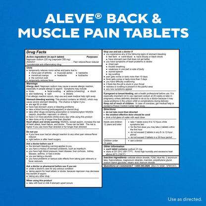 Aleve Back & Muscle Pain Relief Naproxen Sodium Tablets, Pain Reliever & Fever Reducer, Medicine for Body , 250 Count AleveBuy Supplements Australia