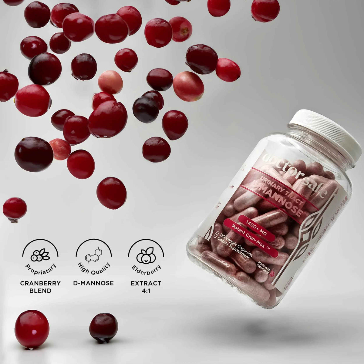 Cranberry Supplement, D-Mannose Capsules Made with Concentrated Whole Fruit Cranberry, Natural Support for Rapid Action to Help Cleanse and Protect the Urinary Tract* (120 Count)