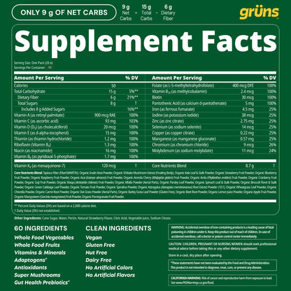 Gruns Adults Super Greens Gummies, Multivitamin Superfood Gummy Bears, Spirulina, Chlorella, Prebiotics & Fiber Gummies for Digestive Health, Adaptogens Supplement, 20 Vitamins & Minerals, 10 Count Grüns buy supplements Au