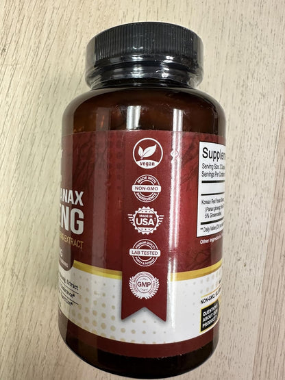 NutriFlair Korean Red Panax Ginseng 1600mg – 120 Vegan Capsules | 5% Ginsenosides | Non-GMO, Gluten-Free | Natural Energy & Focus Support | Made in USA
