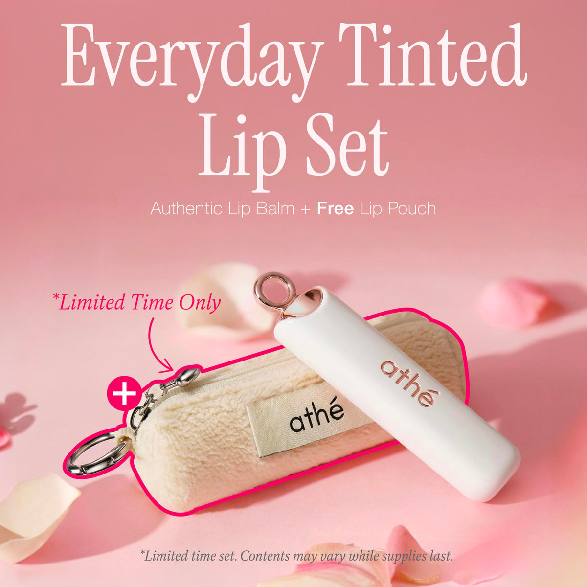 athé Everyday Tinted Lip Set – Tinted Lip Balm Stick with Madecassoside, Ceramide & Squalane, Includes Lip Pouch | Hydrating, Non-Sticky, Vegan K-Beauty Lip Care ATHÉBuy Supplements Australia