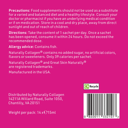 Naturally Collagen - Premium Hydrolyzed Liquid Marine Collagen Supplement - 8000mg of Collagen per Sachet Plus 180mg VIT C - Natural Tropical Fruit Flavour - 14 Sachets per Box Naturally Collagen buy supplements Au