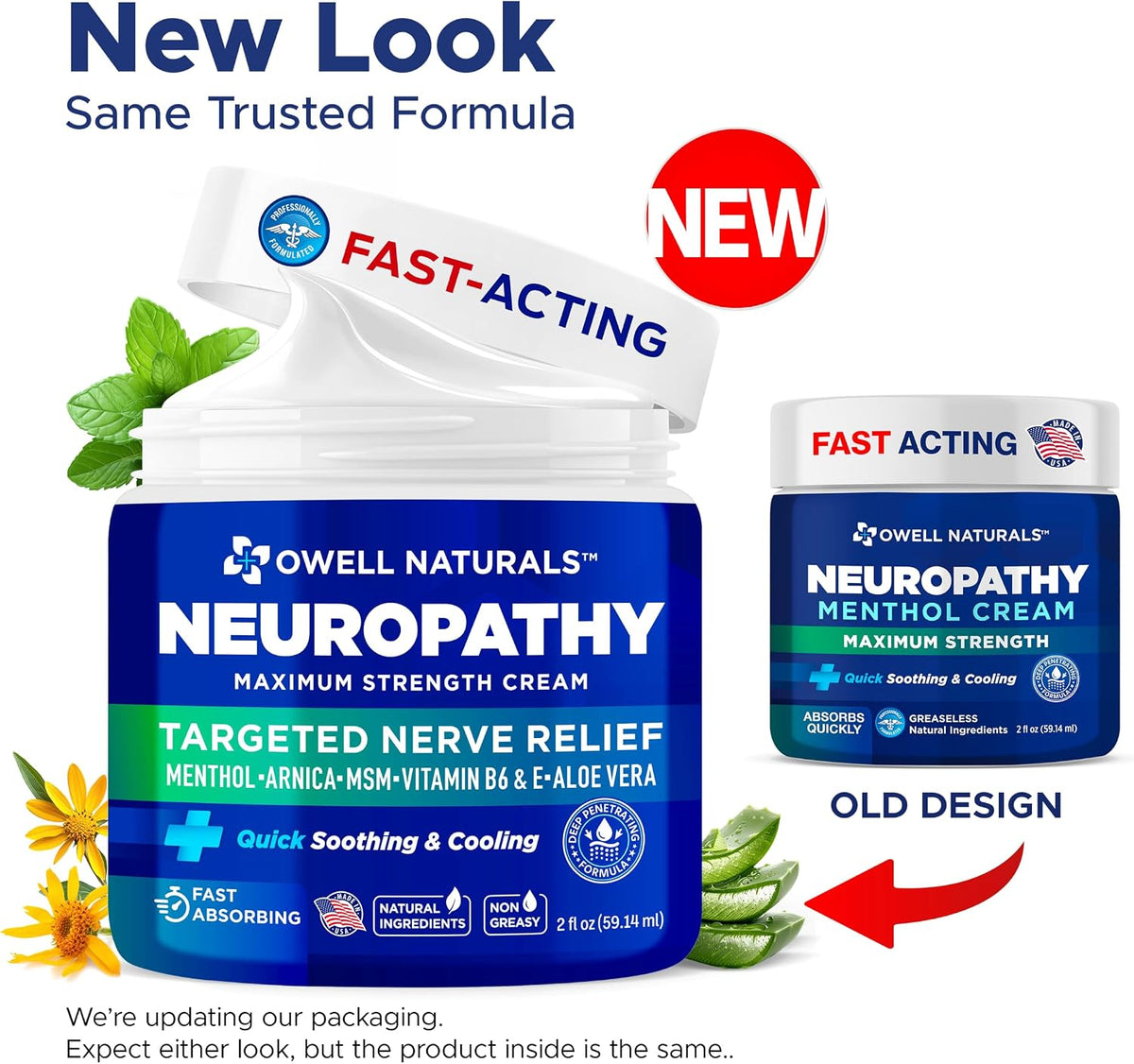 Supplement Product​Owell Naturals Neuropathy Cream Extra Strength – Fast Absorbing Cooling for Leg, Feet & Hands – Advanced Soothing Formula with Aloe Vera, Arnica, MSM & Vitamin B6 – Made in USA, 2 fl oz - GlowUpCaUSA
