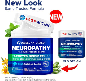 Supplement Product​Owell Naturals Neuropathy Cream Extra Strength – Fast Absorbing Cooling for Leg, Feet & Hands – Advanced Soothing Formula with Aloe Vera, Arnica, MSM & Vitamin B6 – Made in USA, 2 fl oz - GlowUpCaUSA