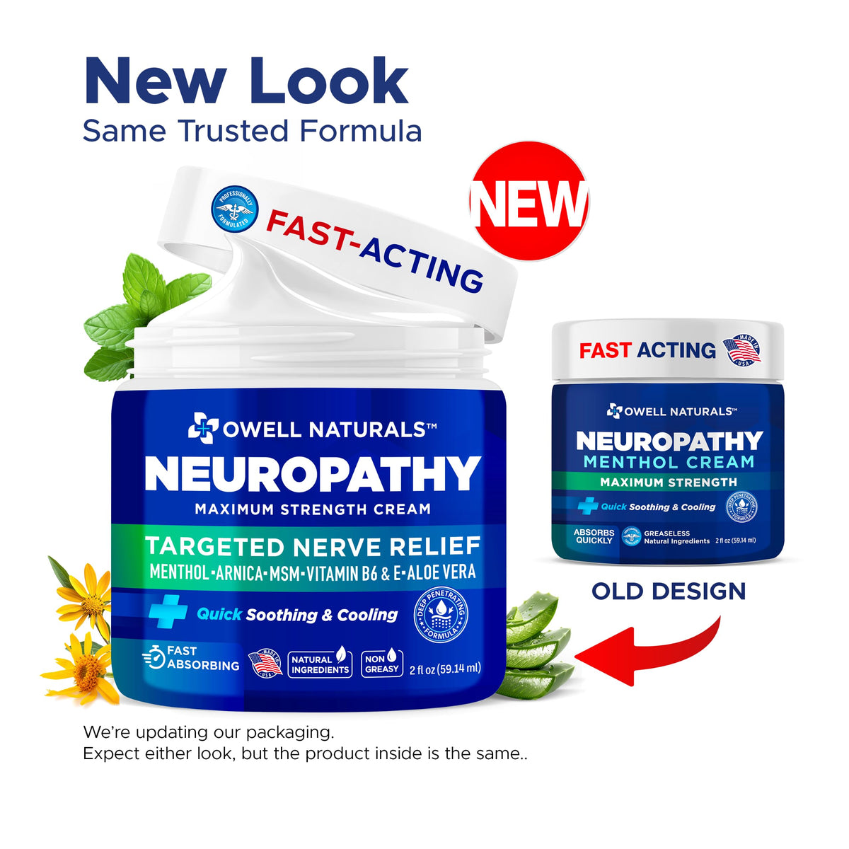 Supplement Product​Owell Naturals Neuropathy Cream Extra Strength – Fast Absorbing Cooling for Leg, Feet & Hands – Advanced Soothing Formula with Aloe Vera, Arnica, MSM & Vitamin B6 – Made in USA, 2 fl oz - GlowUpCaUSA