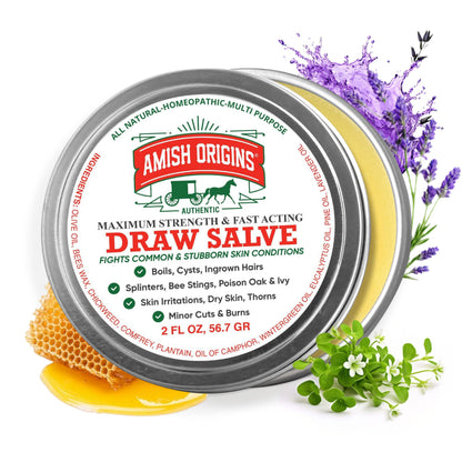 Amish Origins Drawing Salve Ointment for Boil Treatment, Maximum Strength Fast Acting Draw Salve for Splinters, Bee Stings, Anti Itch Cream, Poison Ivy Oak Relief, 2 oz