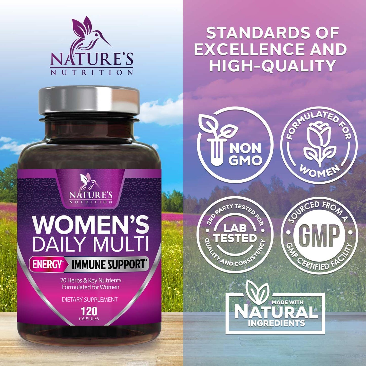 Multivitamin for Women - with Vitamins A, C, D, E, B6, B12, Zinc, Calcium & Magnesium, Womens Daily Multi Vitamin Multimineral Supplement for Bone Health, Energy & Immune Support - 120 Capsules Nature's NutritionBuy Supplements Australia