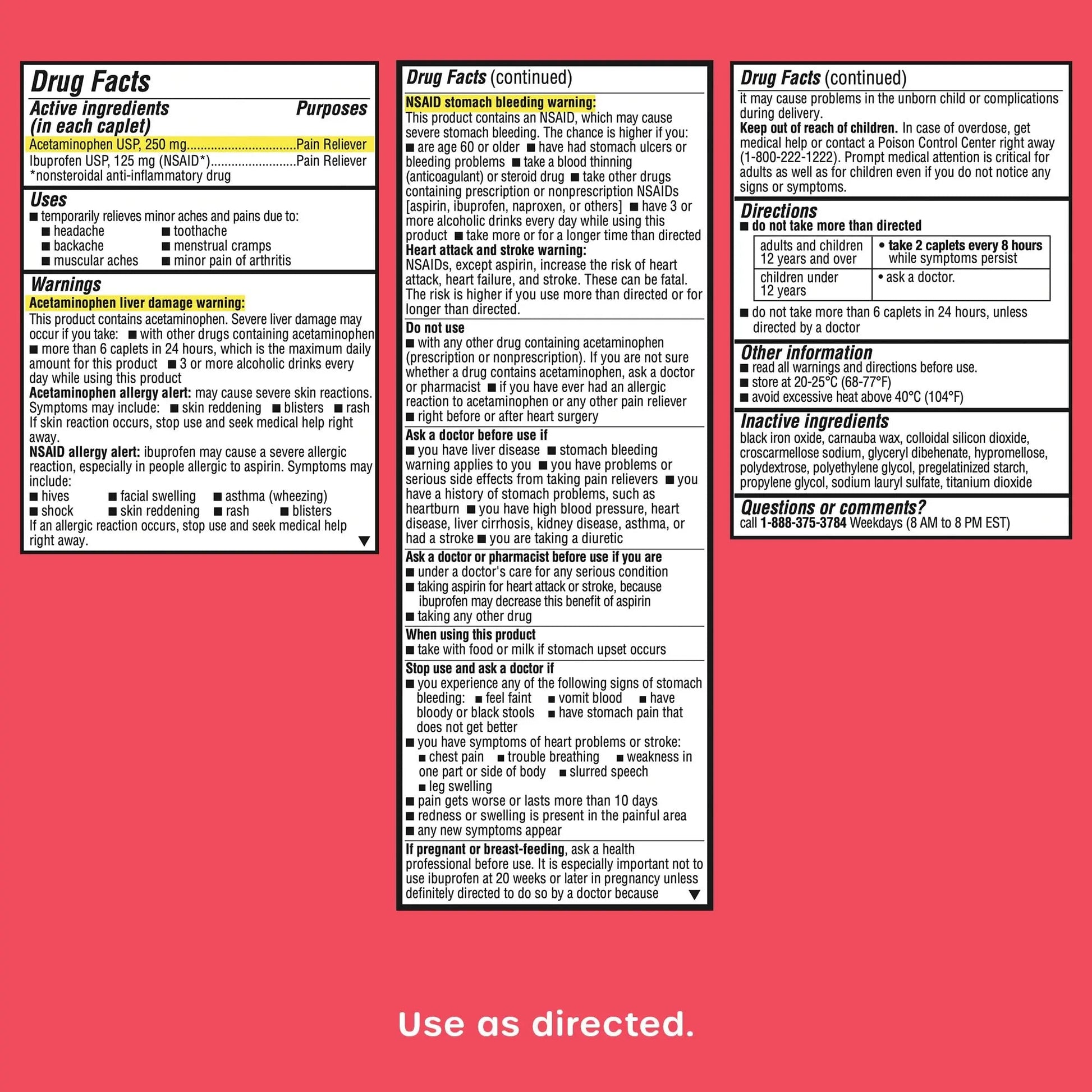 HealthCareAisle Dual Action Acetaminophen and Ibuprofen (NSAID) Tablets, 250 mg /125 mg Pain Reliever - 250ct Caplets HealthCareAisleBuy Supplements Australia