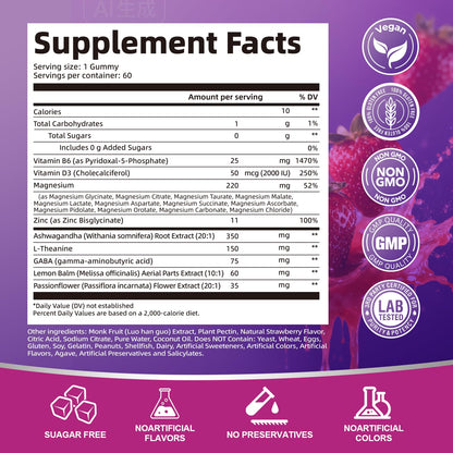 Migcopat Magnesium Complex Gummies, 20 in 1 Magnesium Gummy with Glycinate Citrate Malate Taurate - Ashwagandha, L-Theanine, D3&Zinc for Relaxation,