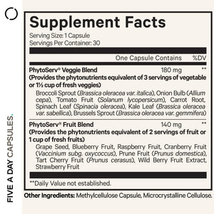 Codeage Instantfood Five A Day – Fruits & Vegetables Capsule Supplement – Whole Food Phytonutrients – 15 Fruits and Veggies Blend - Vegan, Non-GMO – 30 Capsules CodeageBuy Supplements Australia